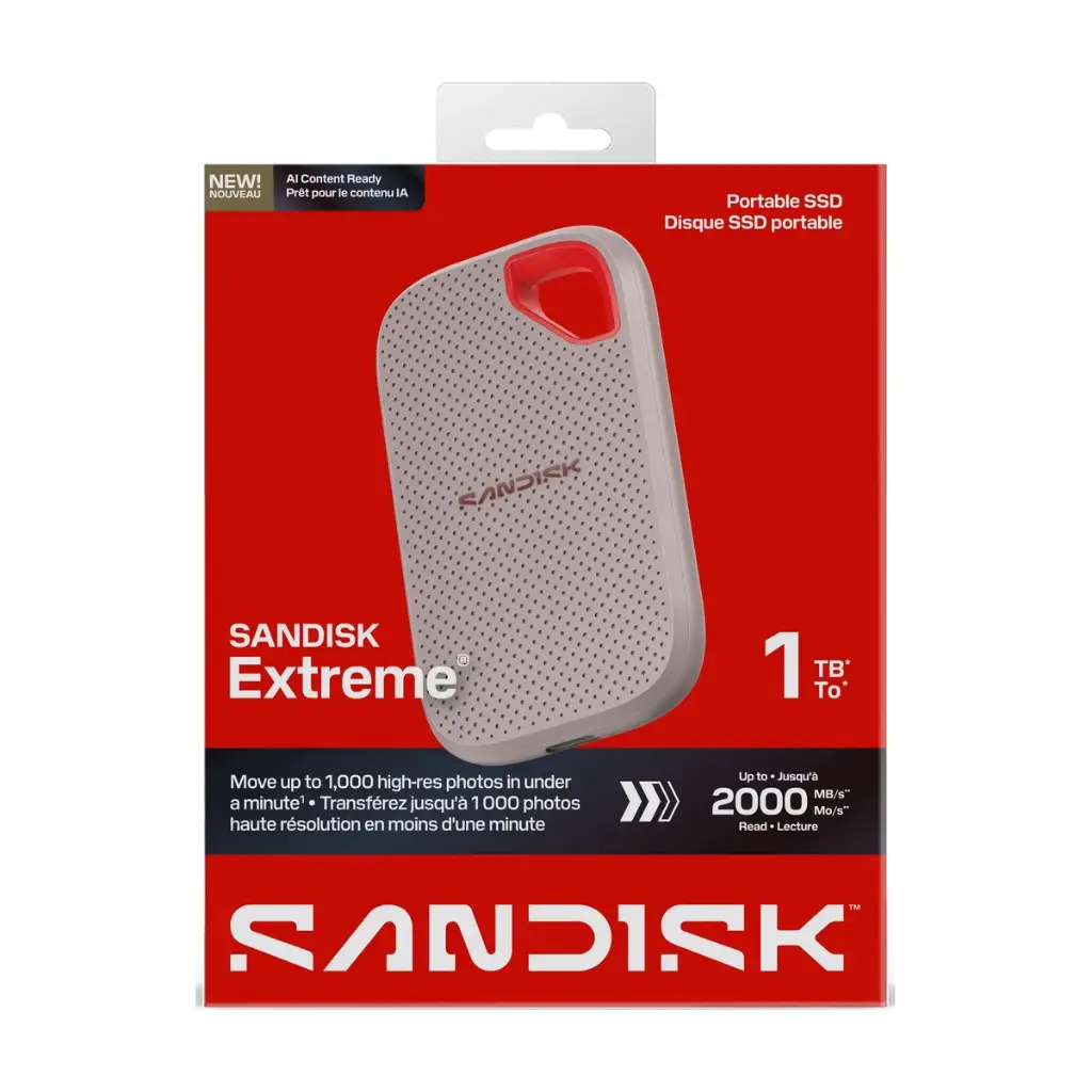 Disco Solido Externo Sandisk Extreme Portable V3 1Tb USB 3.2 Gen 2 2000MB/s - Gris